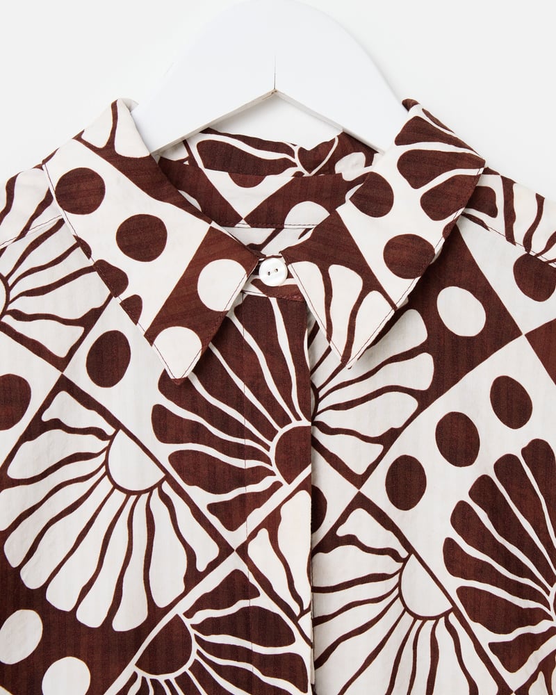 Chocolate Brown & White Sun Print Short Sleeve Playsuit