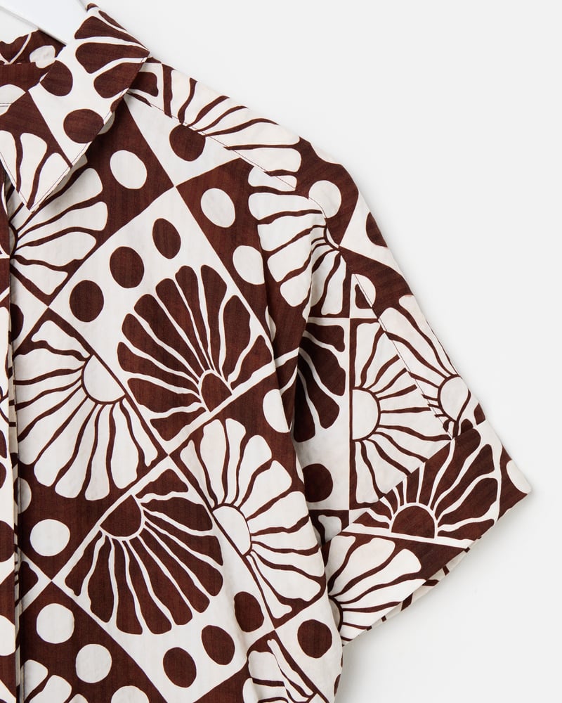 Chocolate Brown & White Sun Print Short Sleeve Playsuit