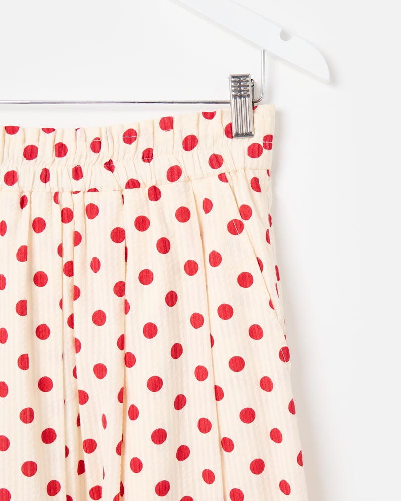 Cream & Red Polka Dot Elasticated Waist Cotton Midi Skirt
