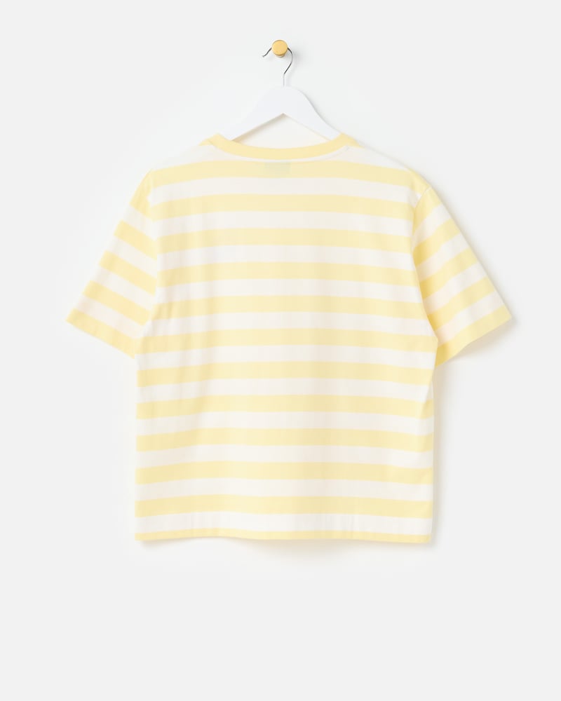 Yellow & White Striped Orange Embroiderd Cotton T-Shirt