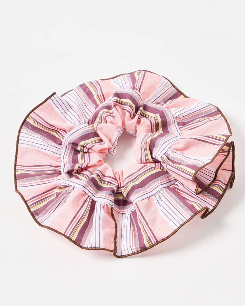 Elowyn Pink & Brown Striped Hair Scrunchie