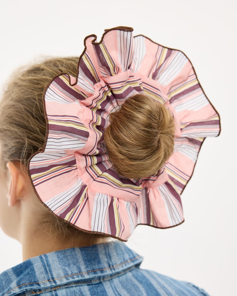 Elowyn Pink & Brown Striped Hair Scrunchie