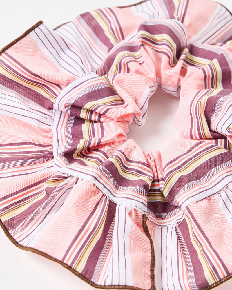 Elowyn Pink & Brown Striped Hair Scrunchie