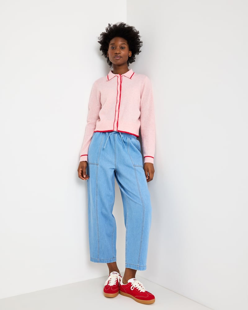 Light Blue Denim Tie Waist Barrel Leg Jeans