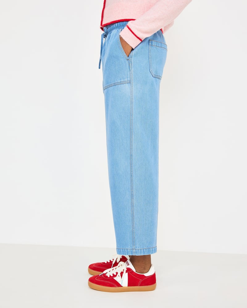 Light Blue Denim Tie Waist Barrel Leg Jeans