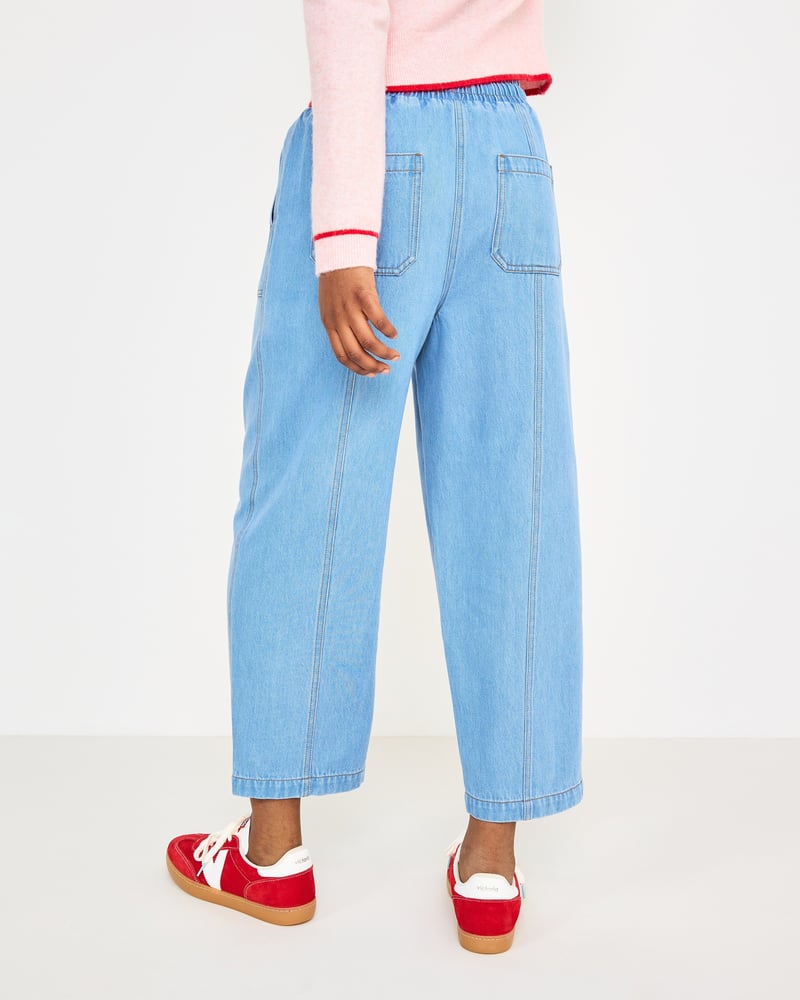 Light Blue Denim Tie Waist Barrel Leg Jeans