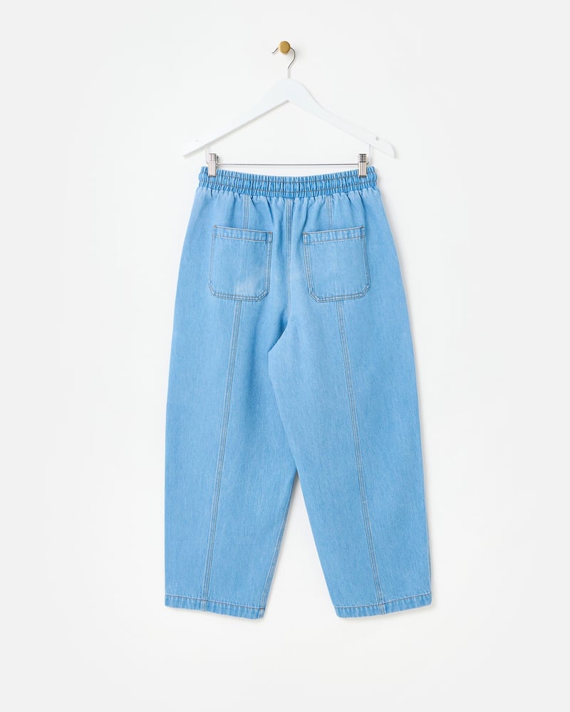 Light Blue Denim Tie Waist Barrel Leg Jeans