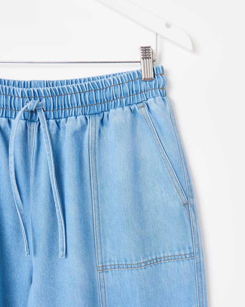 Light Blue Denim Tie Waist Barrel Leg Jeans