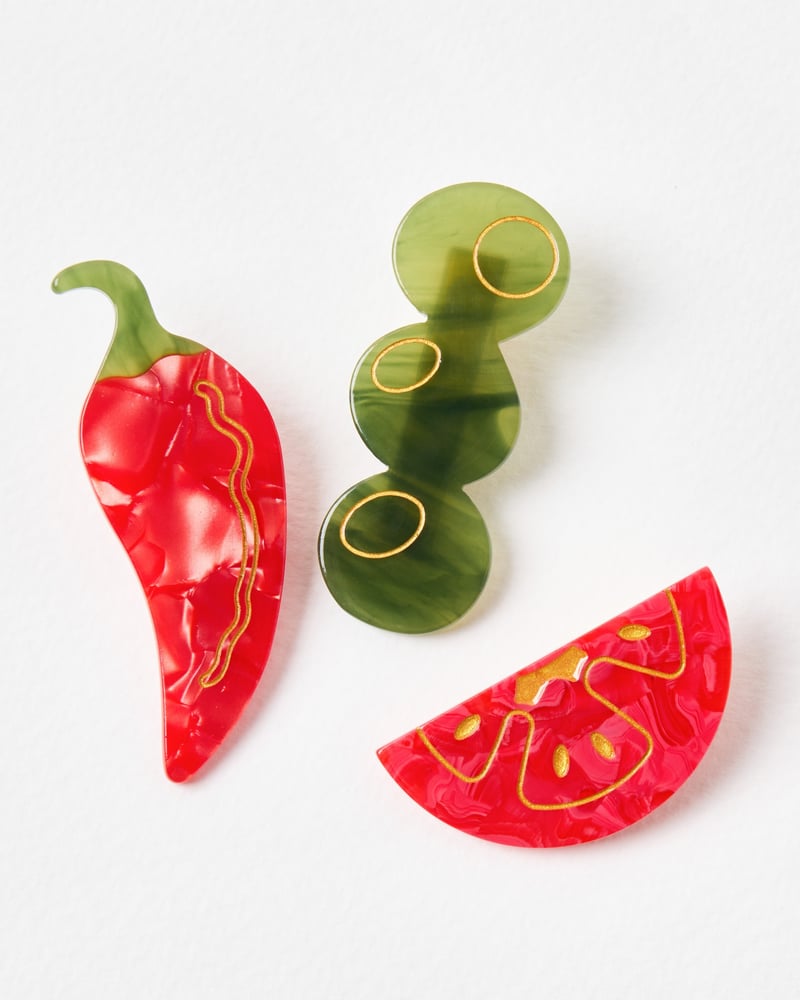 Chilli, Olives & Tomato Hair Clips Set of Three