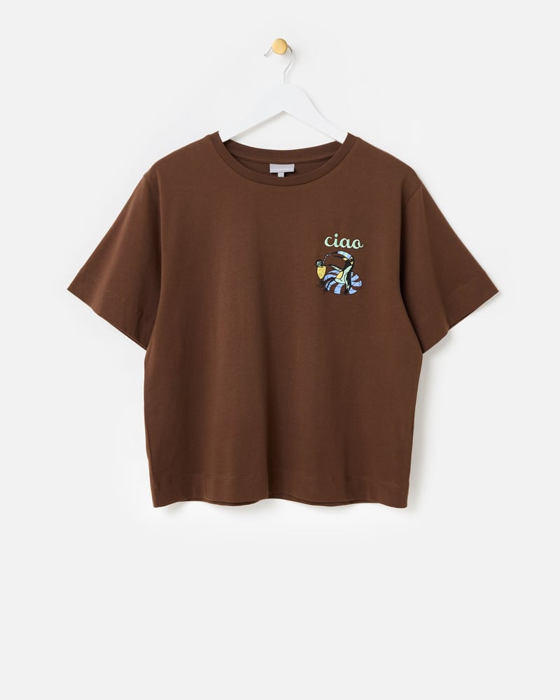 Chocolate Brown Ciao Toucan Cotton Graphic T-Shirt