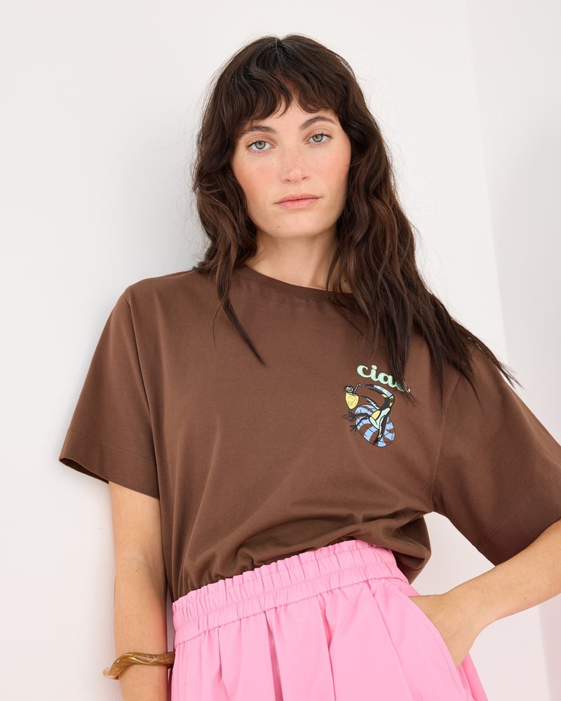 Chocolate Brown Ciao Toucan Cotton Graphic T-Shirt