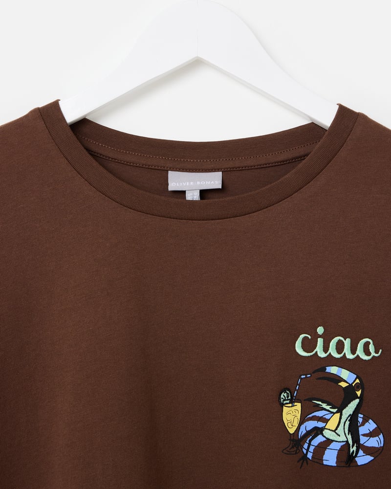 Chocolate Brown Ciao Toucan Cotton Graphic T-Shirt