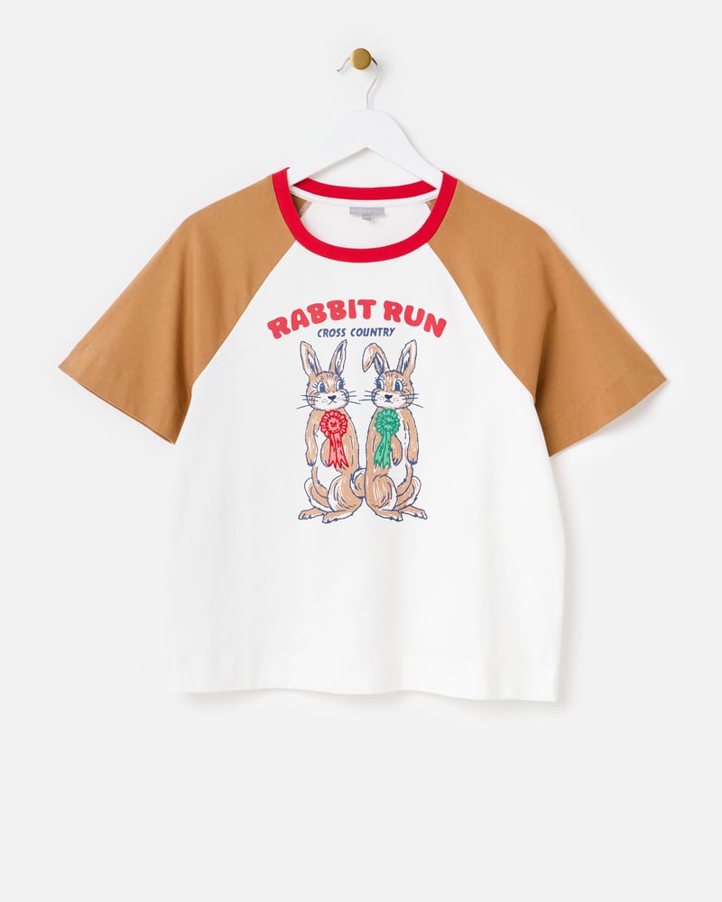 White & Brown Rabbit Run Graphic T-Shirt