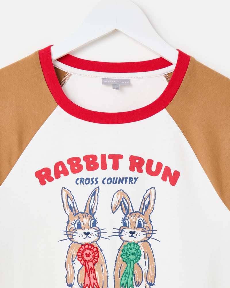 White & Brown Rabbit Run Graphic T-Shirt