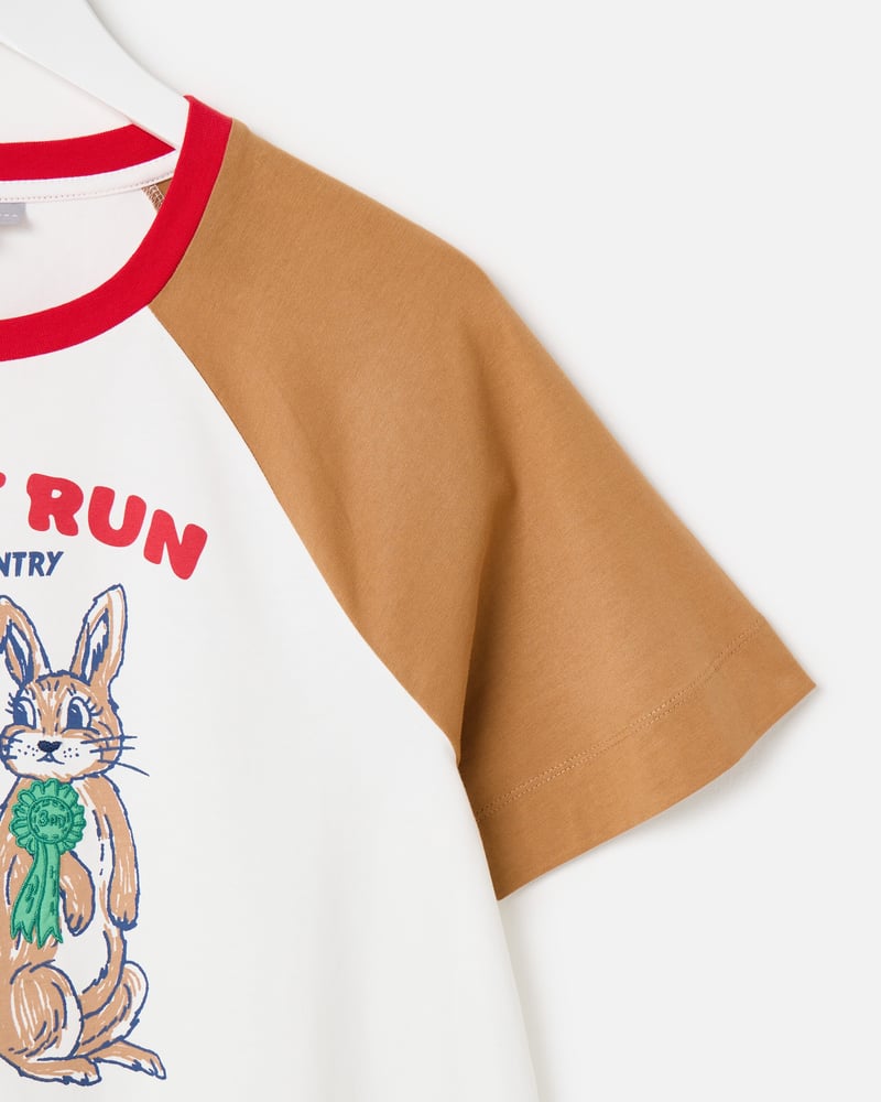 White & Brown Rabbit Run Graphic T-Shirt
