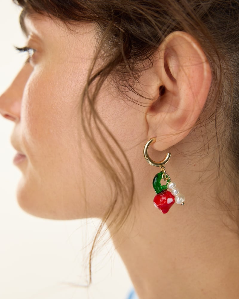 Alea Pepper & Faux Pearl Charm Drop Hoop Earrings