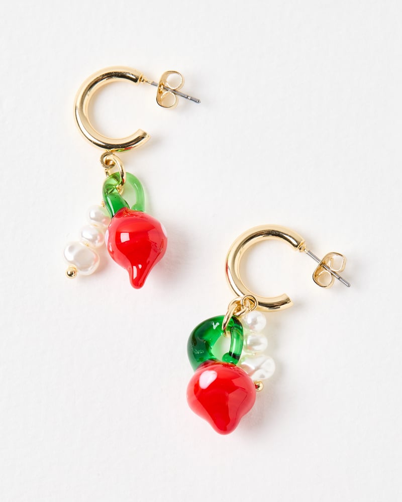 Alea Pepper & Faux Pearl Charm Drop Hoop Earrings
