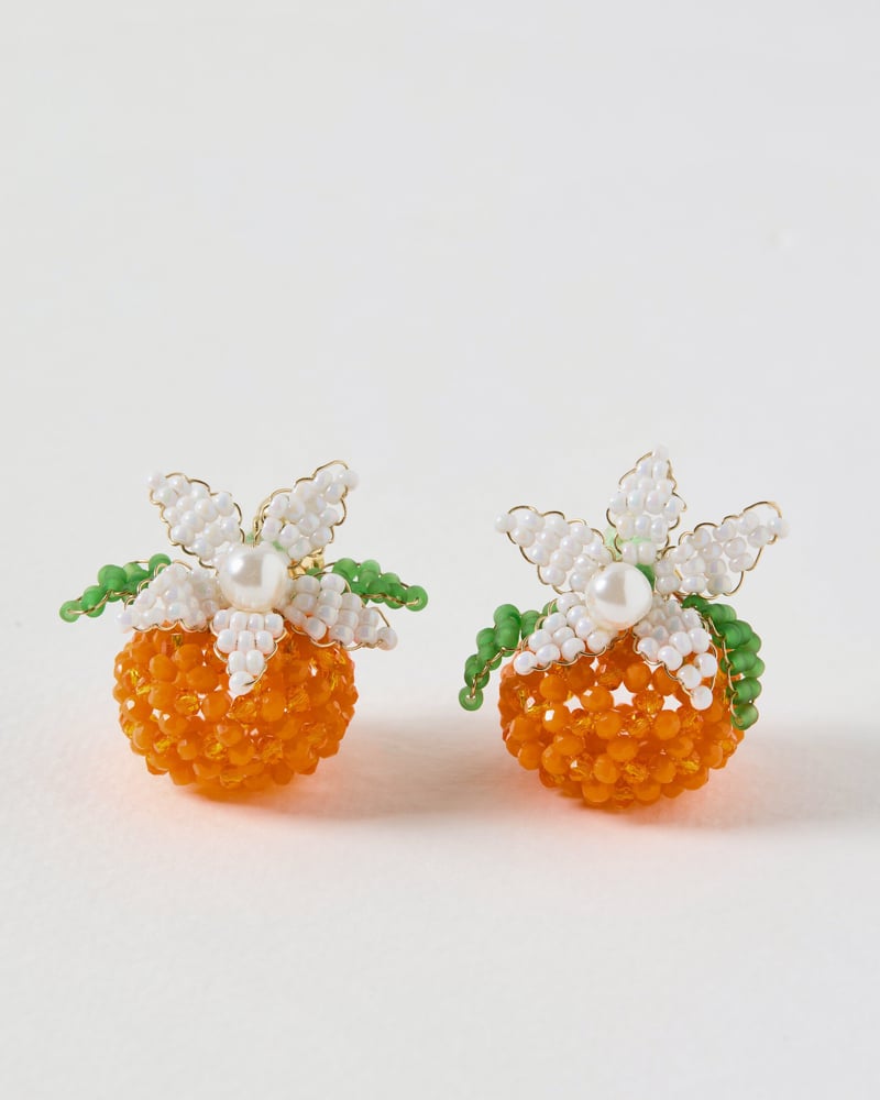 Orlee Orange & Flower Beaded Faux Pearl Stud Earrings