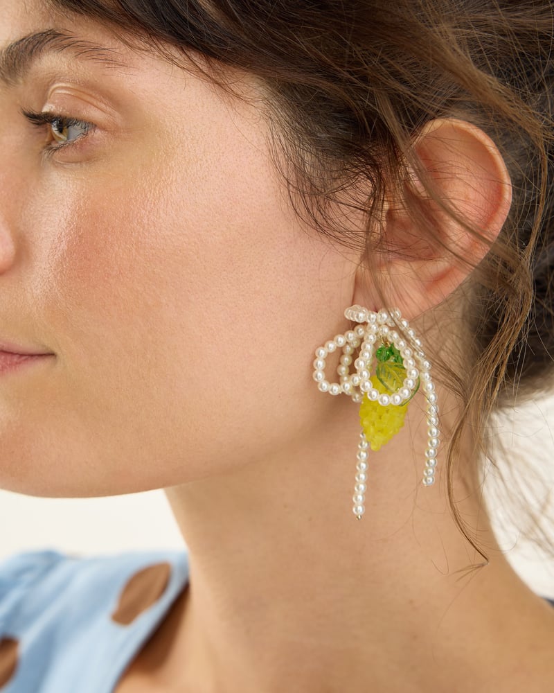Lorena Lemon Beaded Bow Stud Earrings
