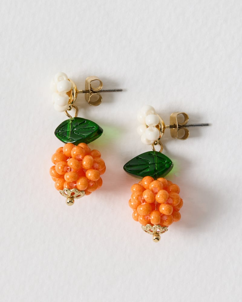 Oma Beaded Orange & Flower Drop Stud Earrings