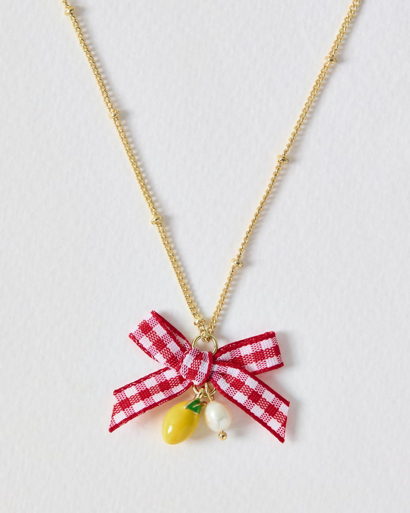 Janna Gingham Bow & Lemon Charm Necklace