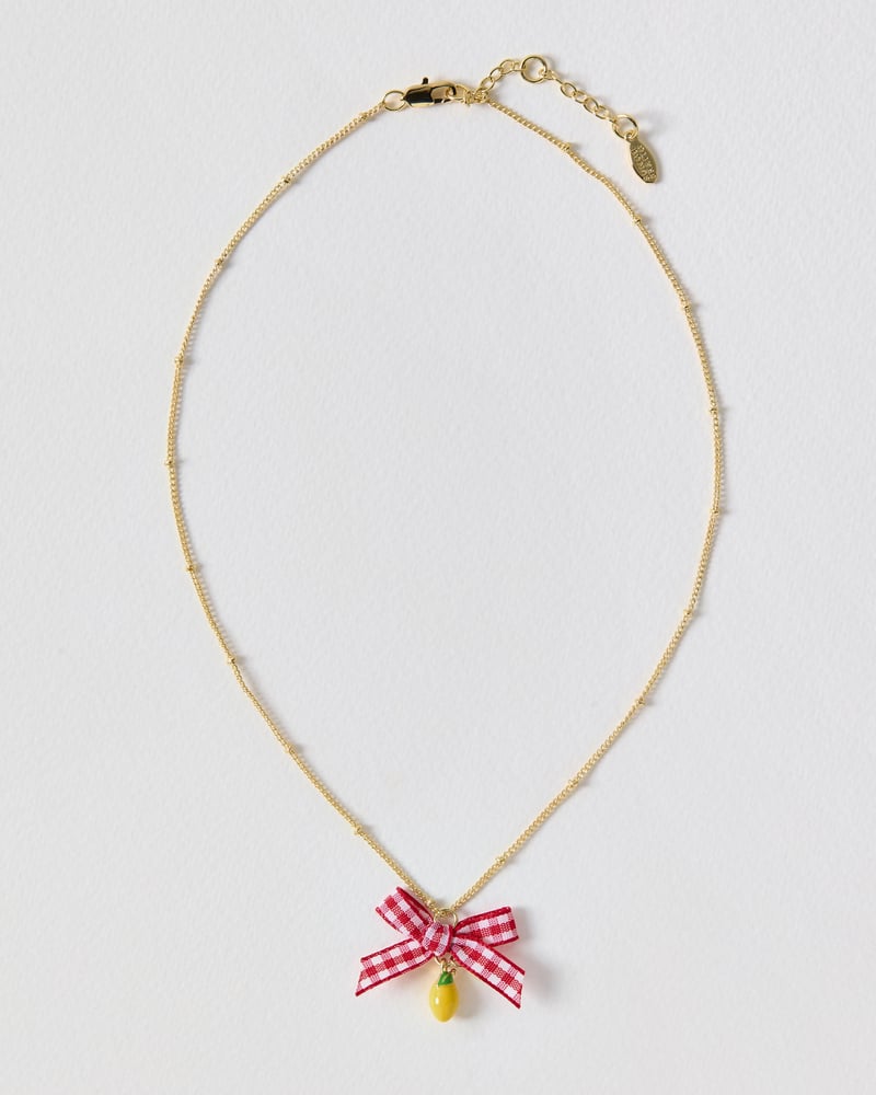 Janna Gingham Bow & Lemon Charm Necklace