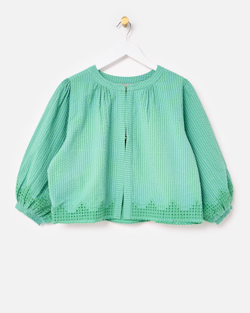 Green Striped Broderie Cotton Jacket