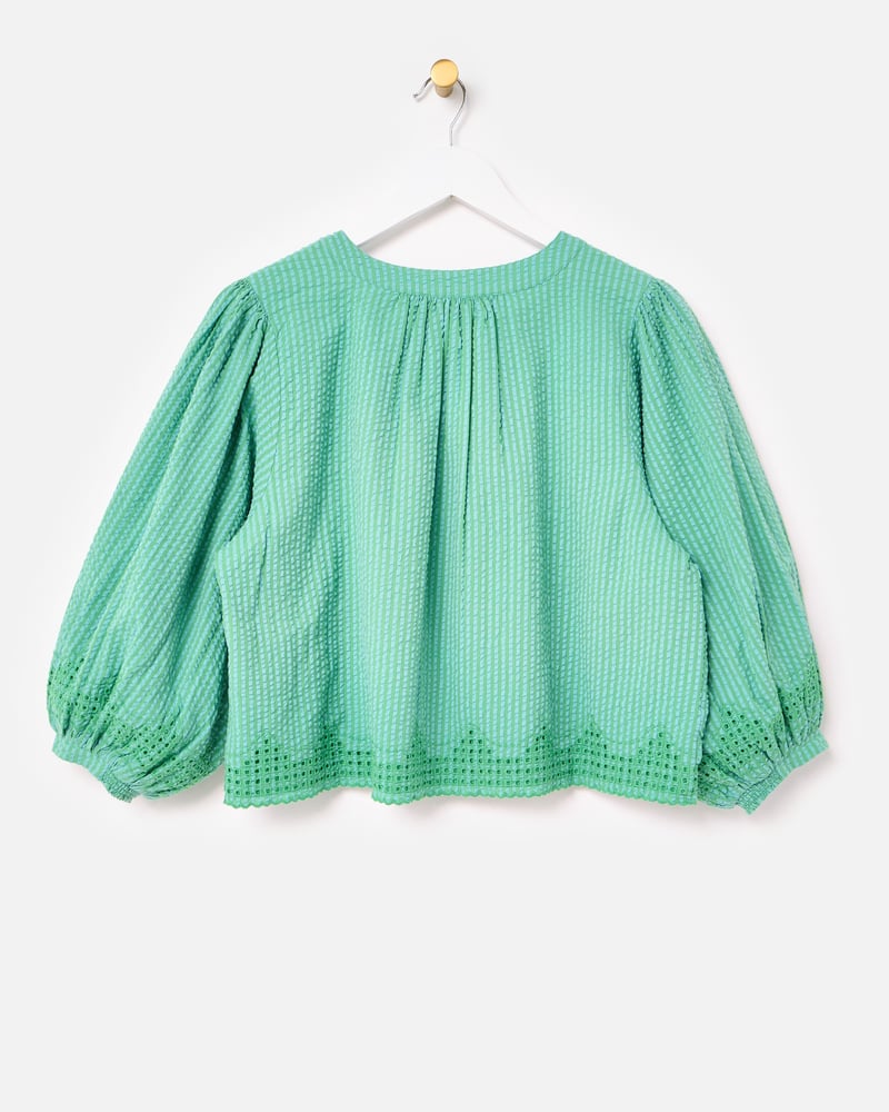 Green Striped Broderie Cotton Jacket