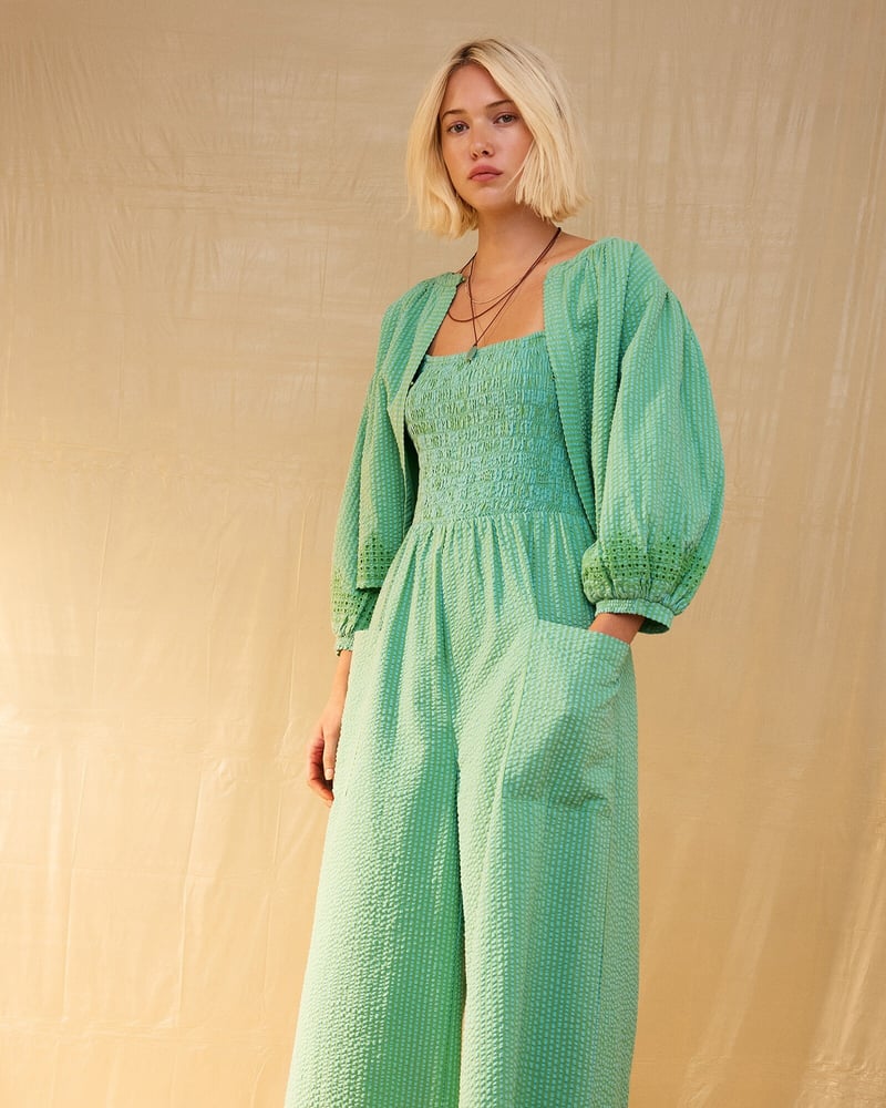 Green Striped Broderie Cotton Jacket
