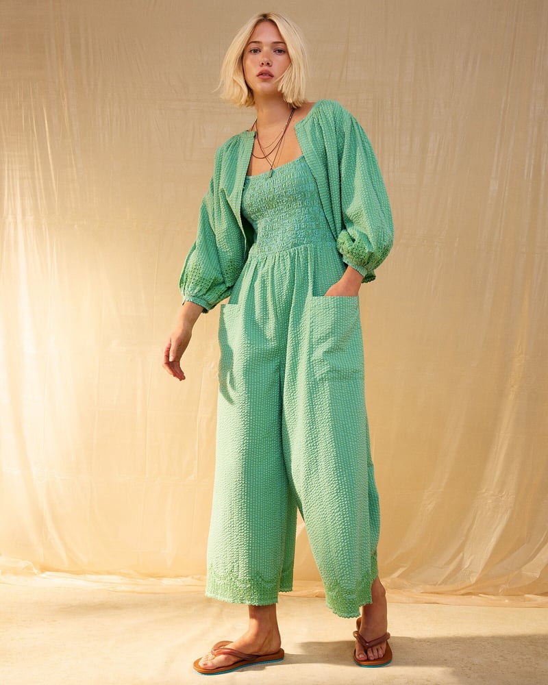 Green Striped Broderie Cotton Jacket