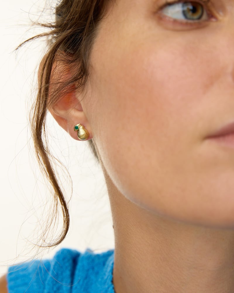Penny Pear Green Onyx Inlay Brushed Gold Plated Stud Earrings