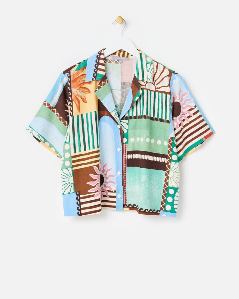 Patched Sun Print Short Sleeve Shirt