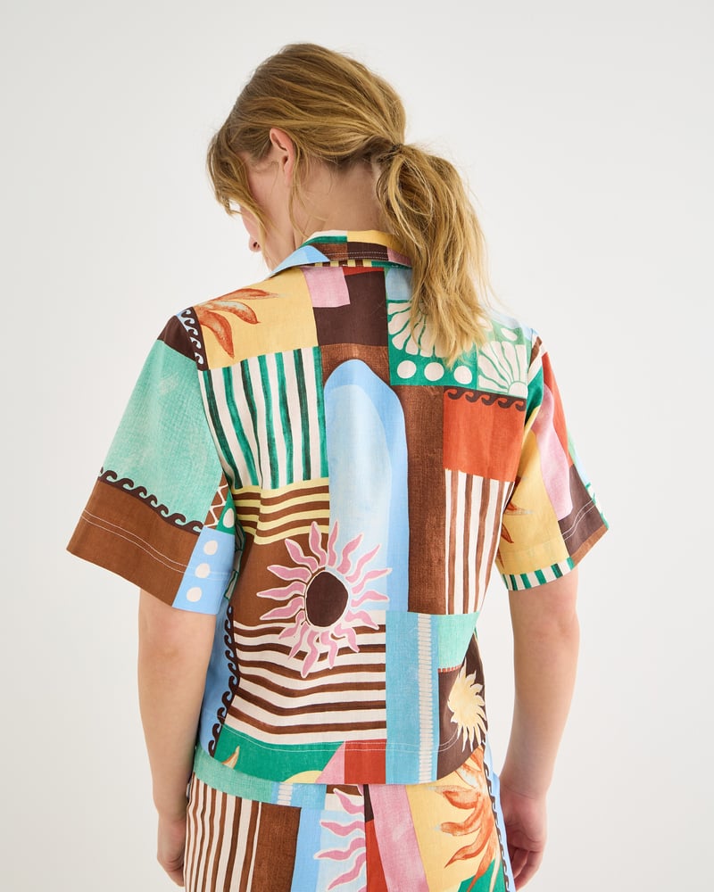 Patched Sun Print Short Sleeve Shirt