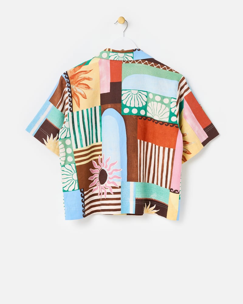Patched Sun Print Short Sleeve Shirt