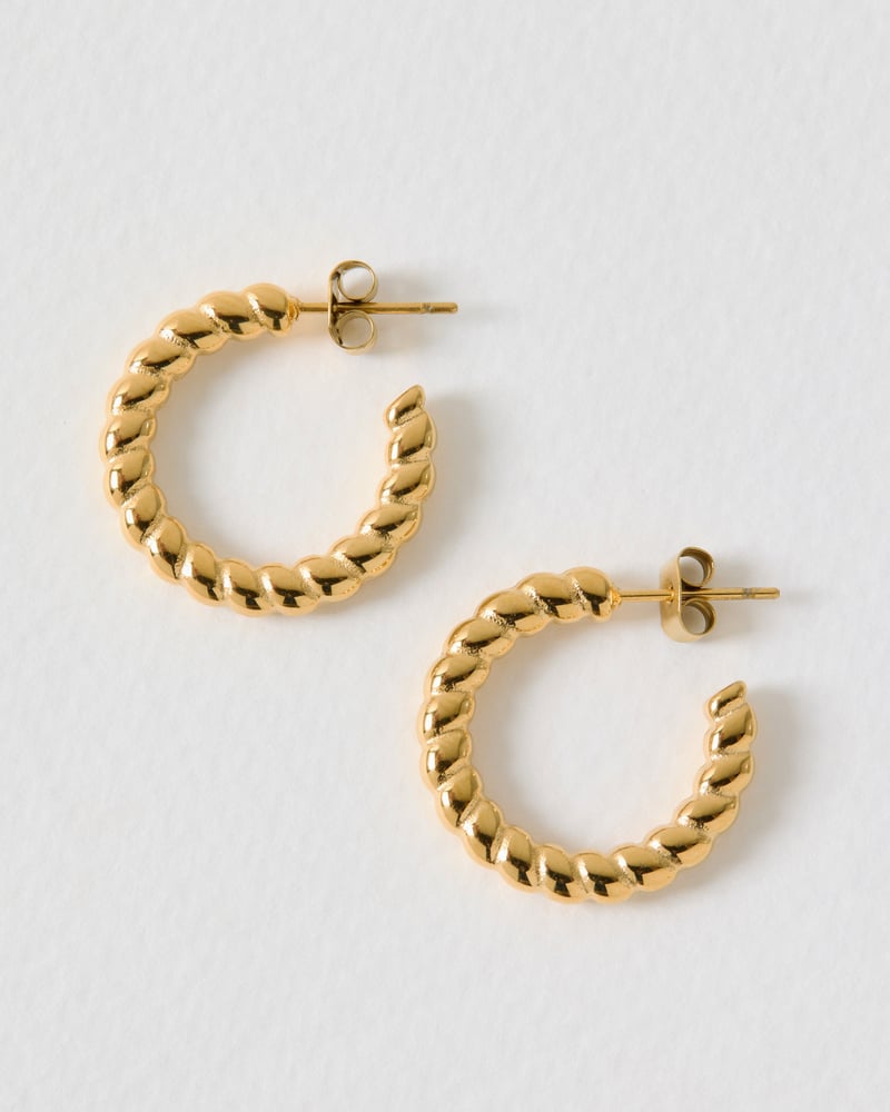 Faith Gold Tone Waterproof Curved Edge Hoop Earrings