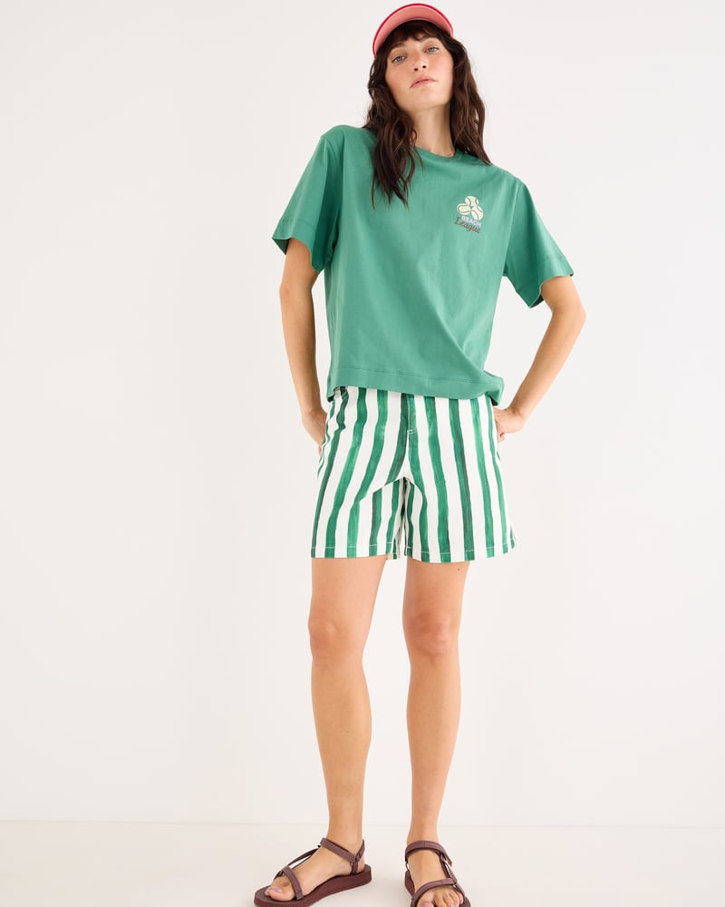 Green Frescobol Cotton Graphic T-Shirt