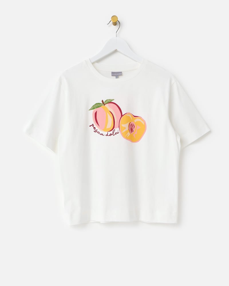 White Just Peachy Cotton Graphic T-Shirt