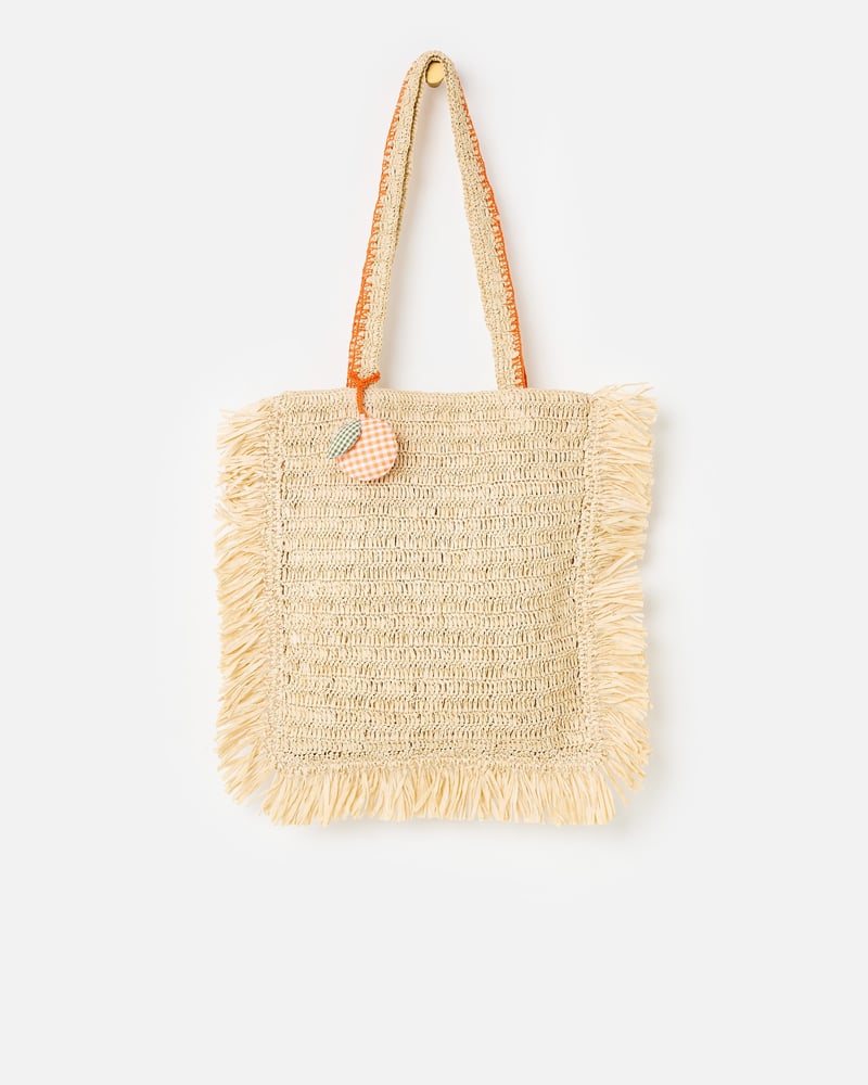 Cream Fringe Tote Bag with Orange Charm