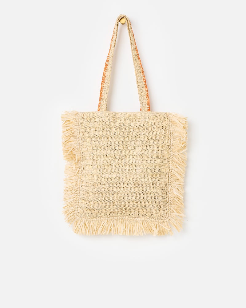 Cream Fringe Tote Bag with Orange Charm