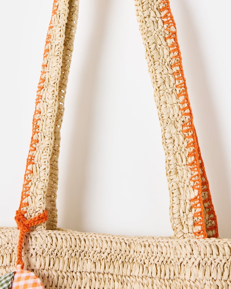 Cream Fringe Tote Bag with Orange Charm