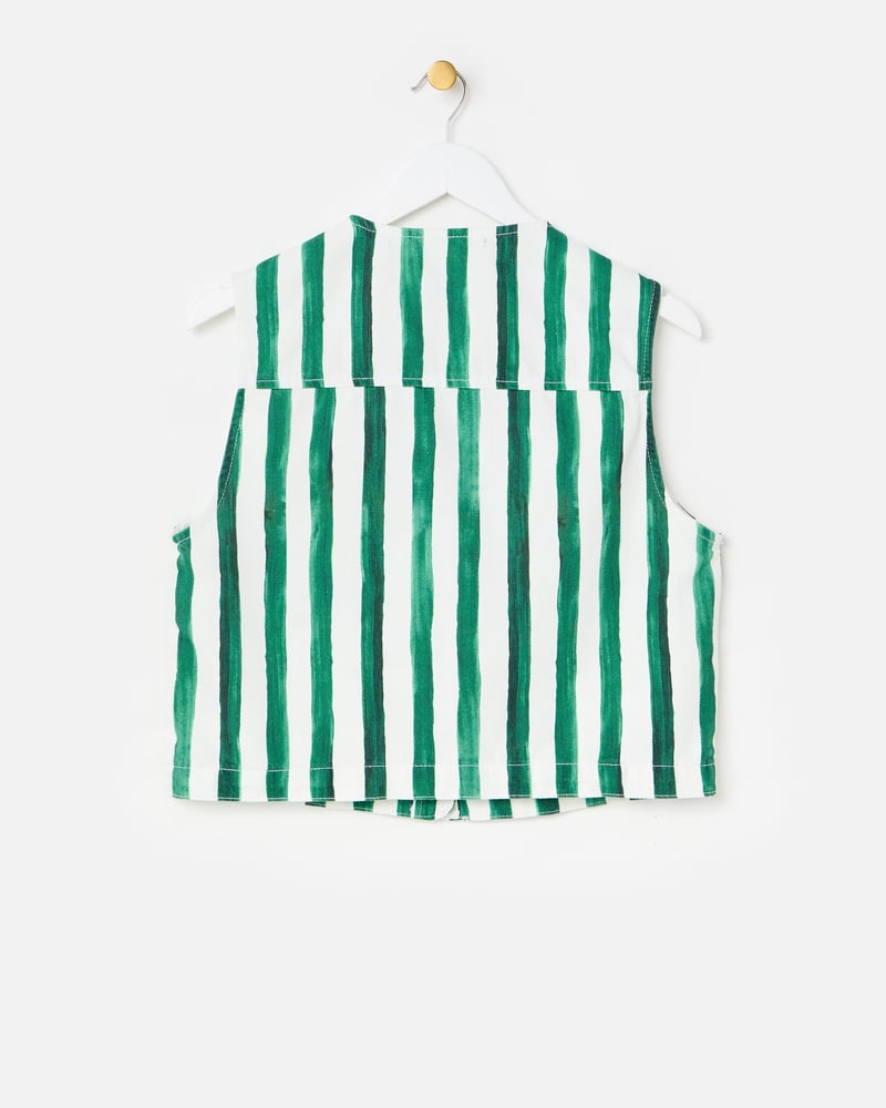 Green & White Striped Denim Waistcoat
