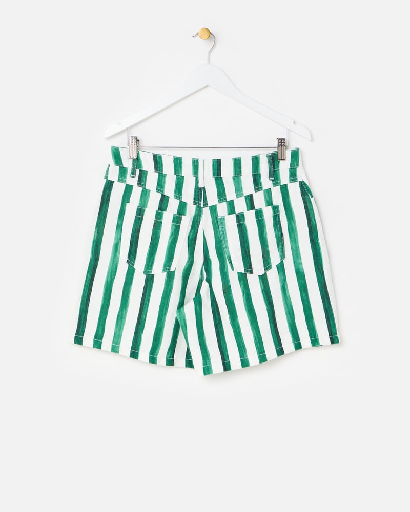 Green & White Striped Denim Shorts