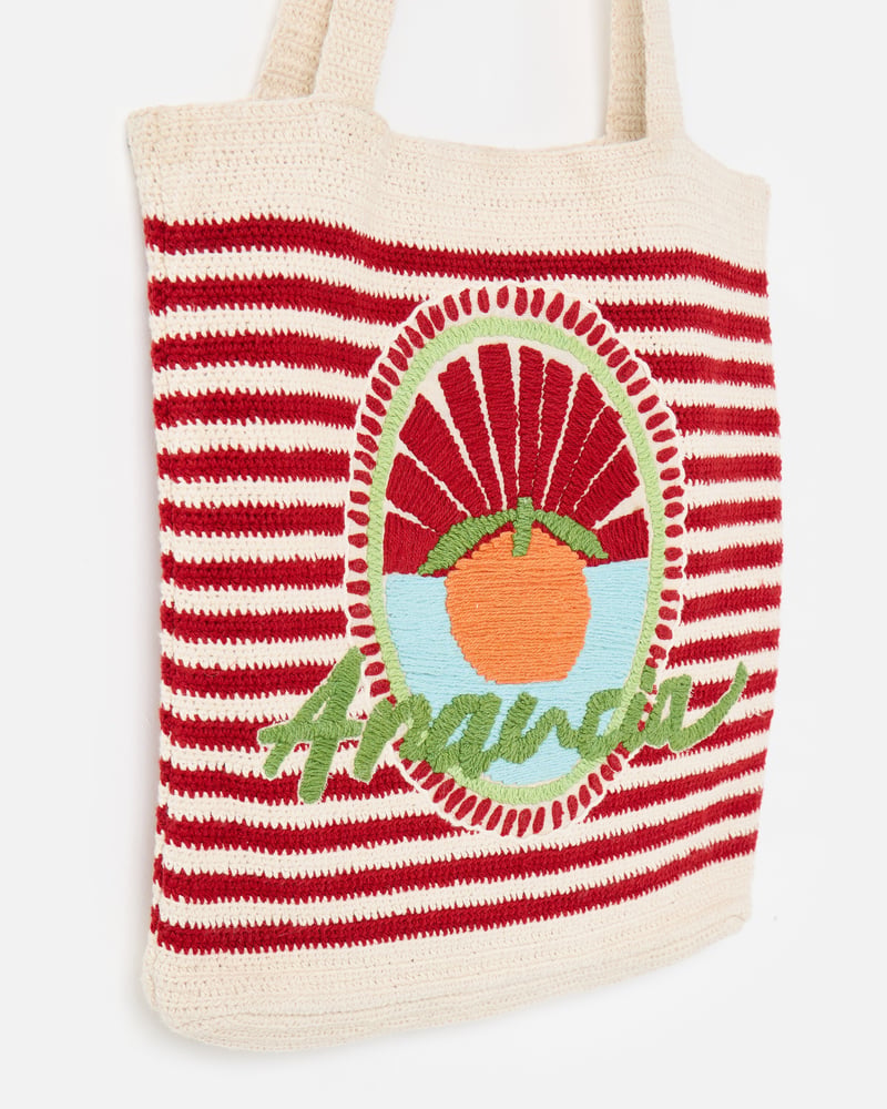 Red & Cream Striped Arancia Crochet Tote Bag