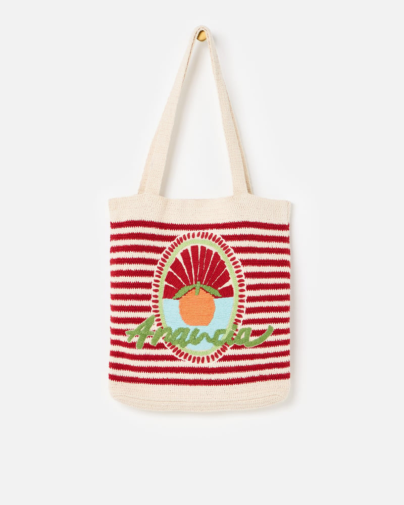 Red & Cream Striped Arancia Crochet Tote Bag