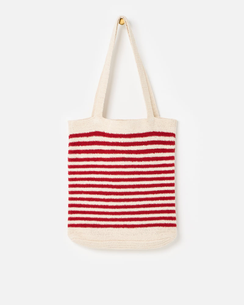 Red & Cream Striped Arancia Crochet Tote Bag