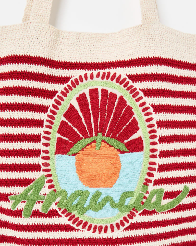 Red & Cream Striped Arancia Crochet Tote Bag