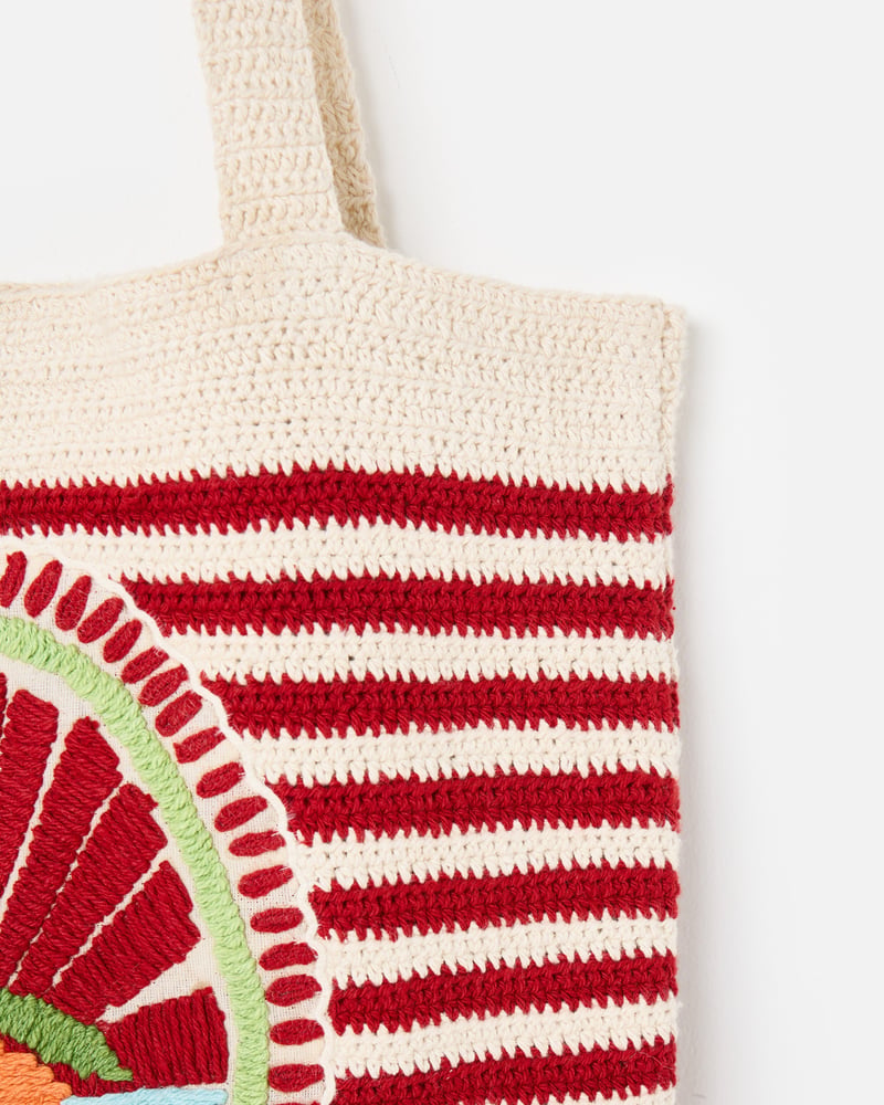 Red & Cream Striped Arancia Crochet Tote Bag