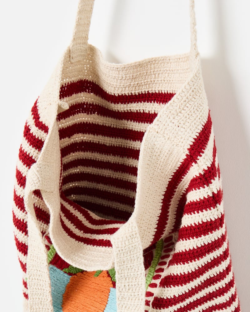 Red & Cream Striped Arancia Crochet Tote Bag