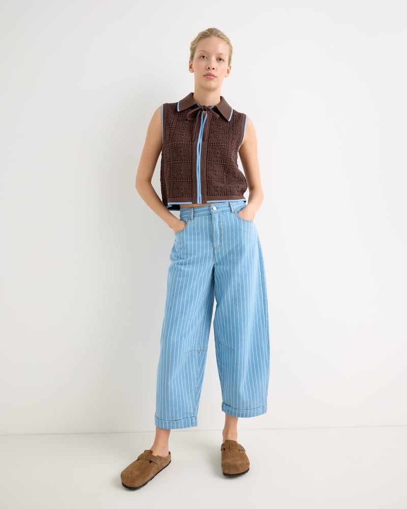 Light Blue Denim Striped Barrel Leg Jeans