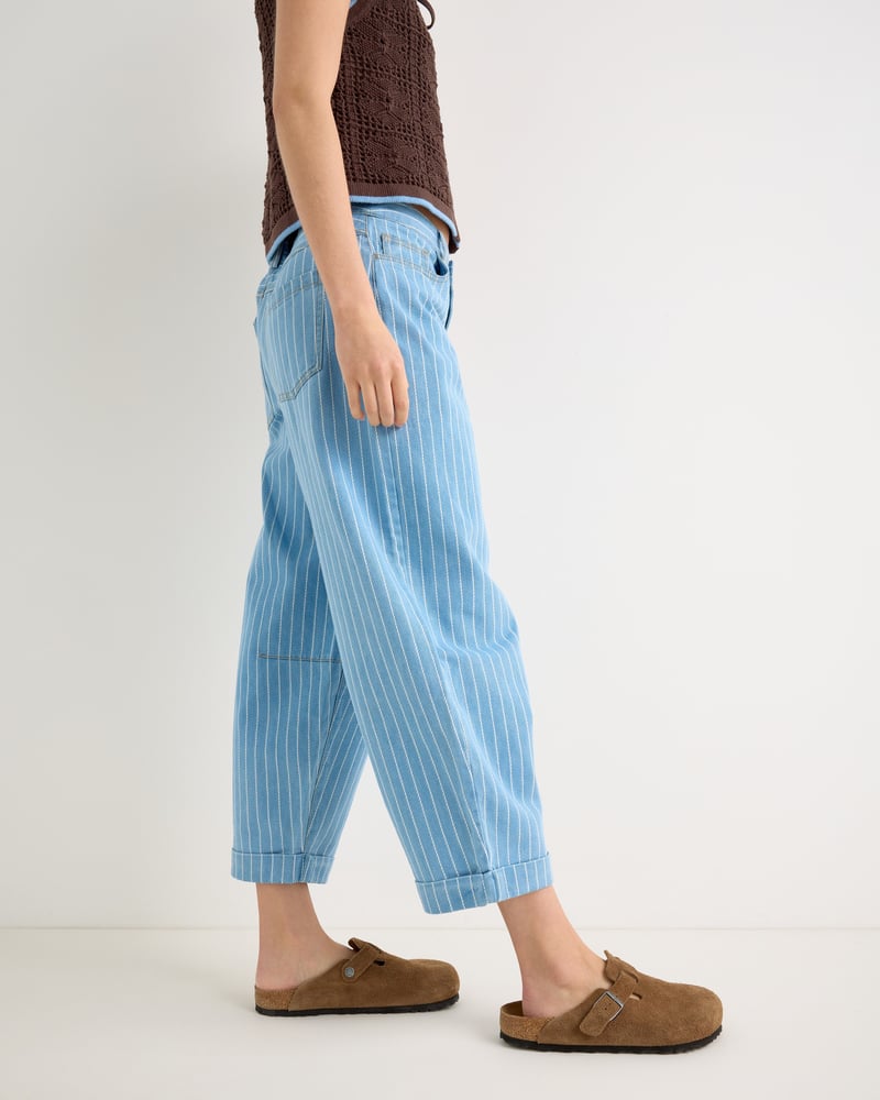 Light Blue Denim Striped Barrel Leg Jeans
